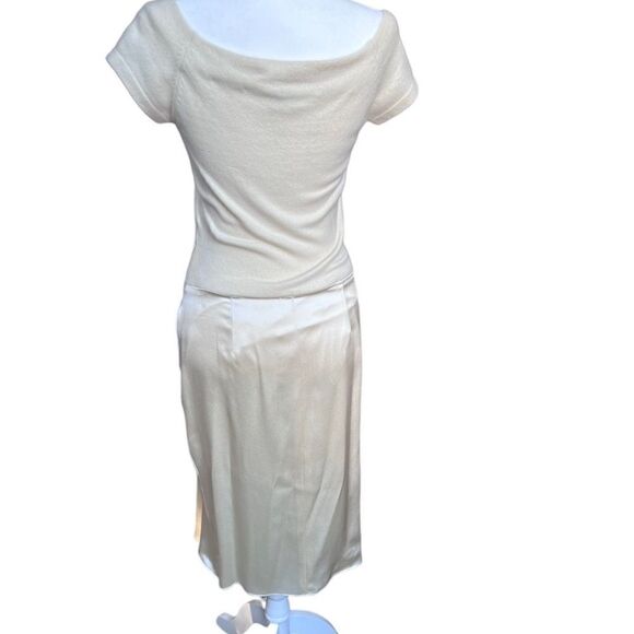 Vintage Kevan Hall Designer Dress Cashmere and Satin Short Sleeve Ivory Cream - Picture 3 of 13